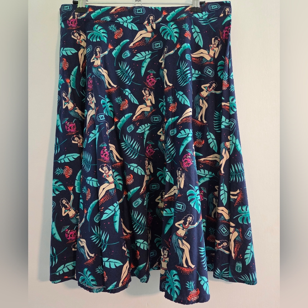 Tiki Tropical Hula Print Pinup Women's Skirt L